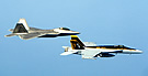 F-22A and F-18E Side